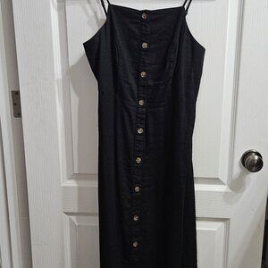 Old Navy Linen Button-Front Dress, Medium, Black